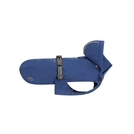 Impermeabile leggero Camon per cani taglia 27, colore blu, con cappuccio staccabile e inserti catarifrangenti